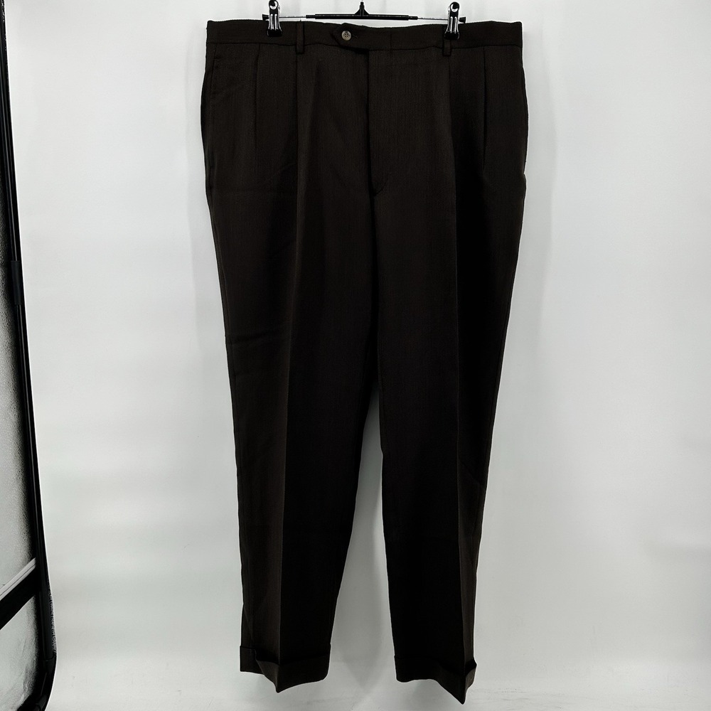 Tommy Hilfiger Traveler Pants 38x30 100% Wool Dress Brown Pleated NWT - Picture 1 of 8